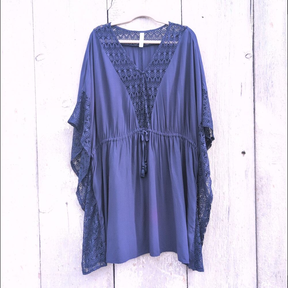 Cacique Swim Coverup Navy Lace Trim Women's 22/24